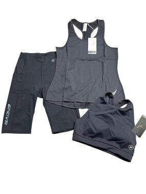 Endeavor 3pc Womens Activewear Set Dryforce Bra Tank & Shorts Black XS